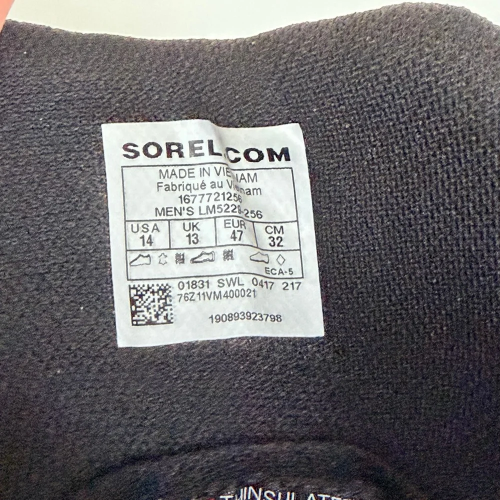 Sorel Men's Brown Black OutDry Waterproof Thinsulate Boots Size 14